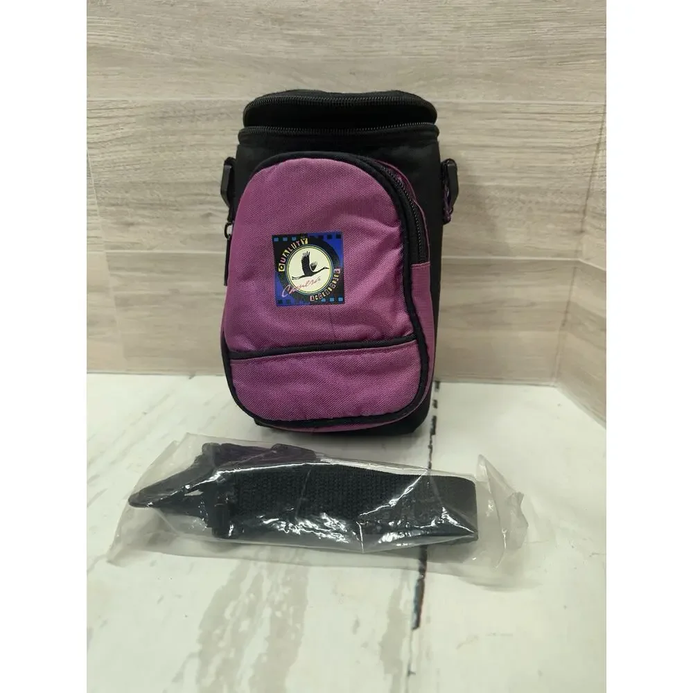 Vintage 90s Quality Camera Accessories Purple & Black Soft Camera Bag & Strap